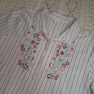 Shyanne Floral Embroidery Striped Womens XXL Button Up Long Sleeve Western Rodeo